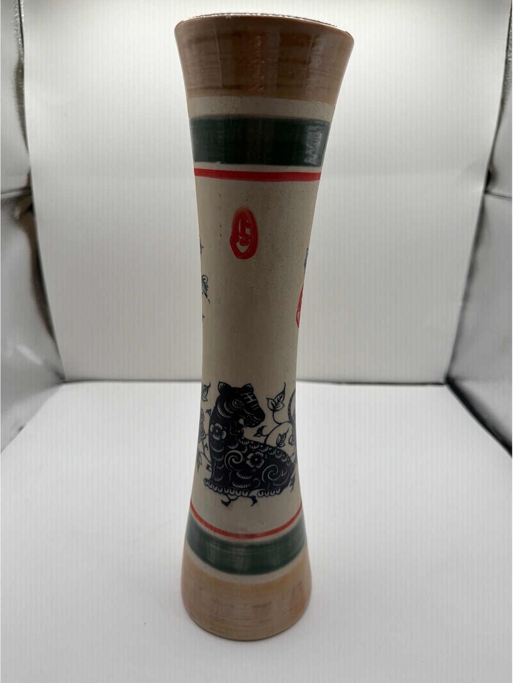 Vintage Chinese Jing Ceramic Folk Art Vase Hand- Mid-Century Studio Pottery